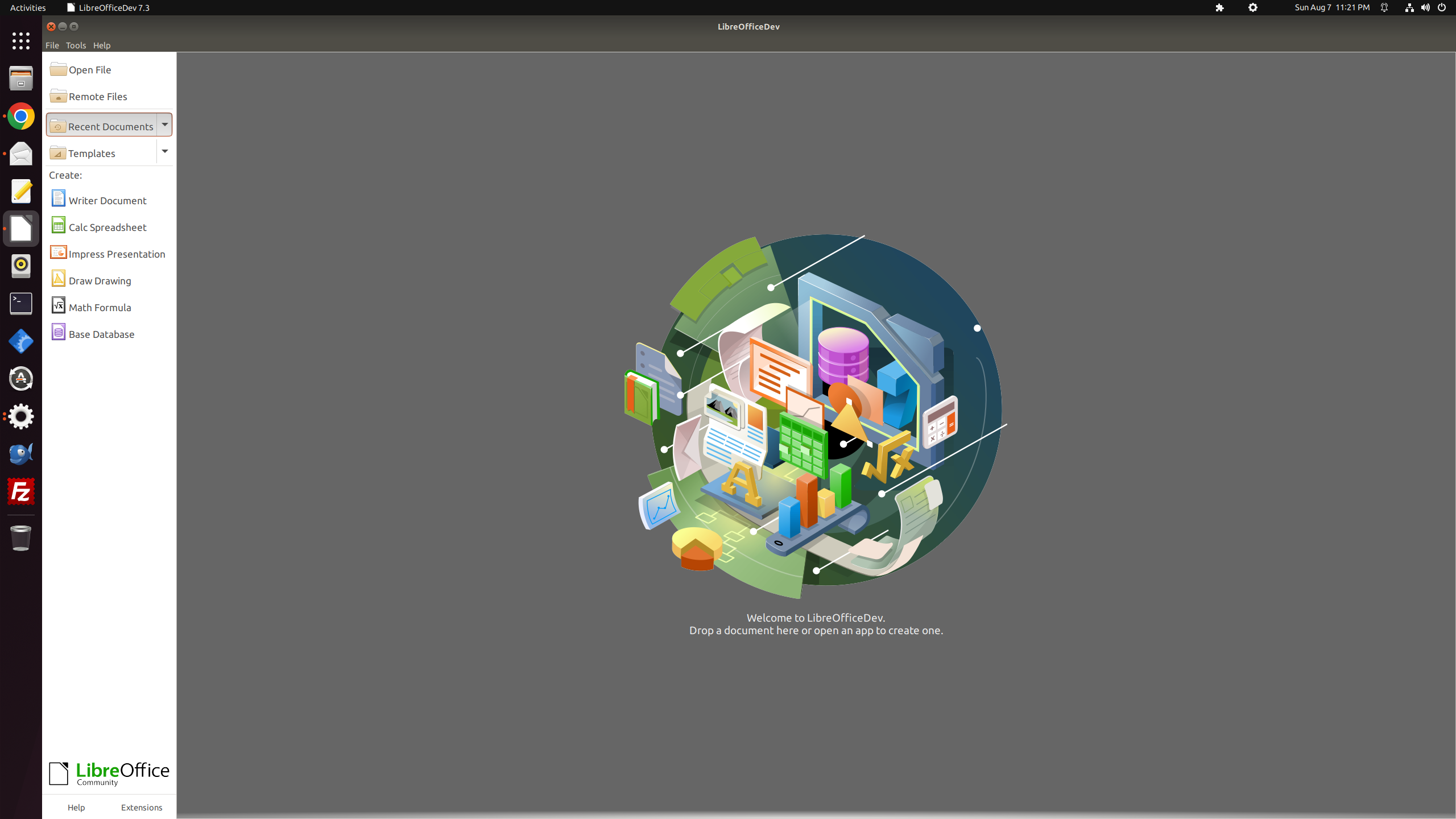 LibreOffice opening screen